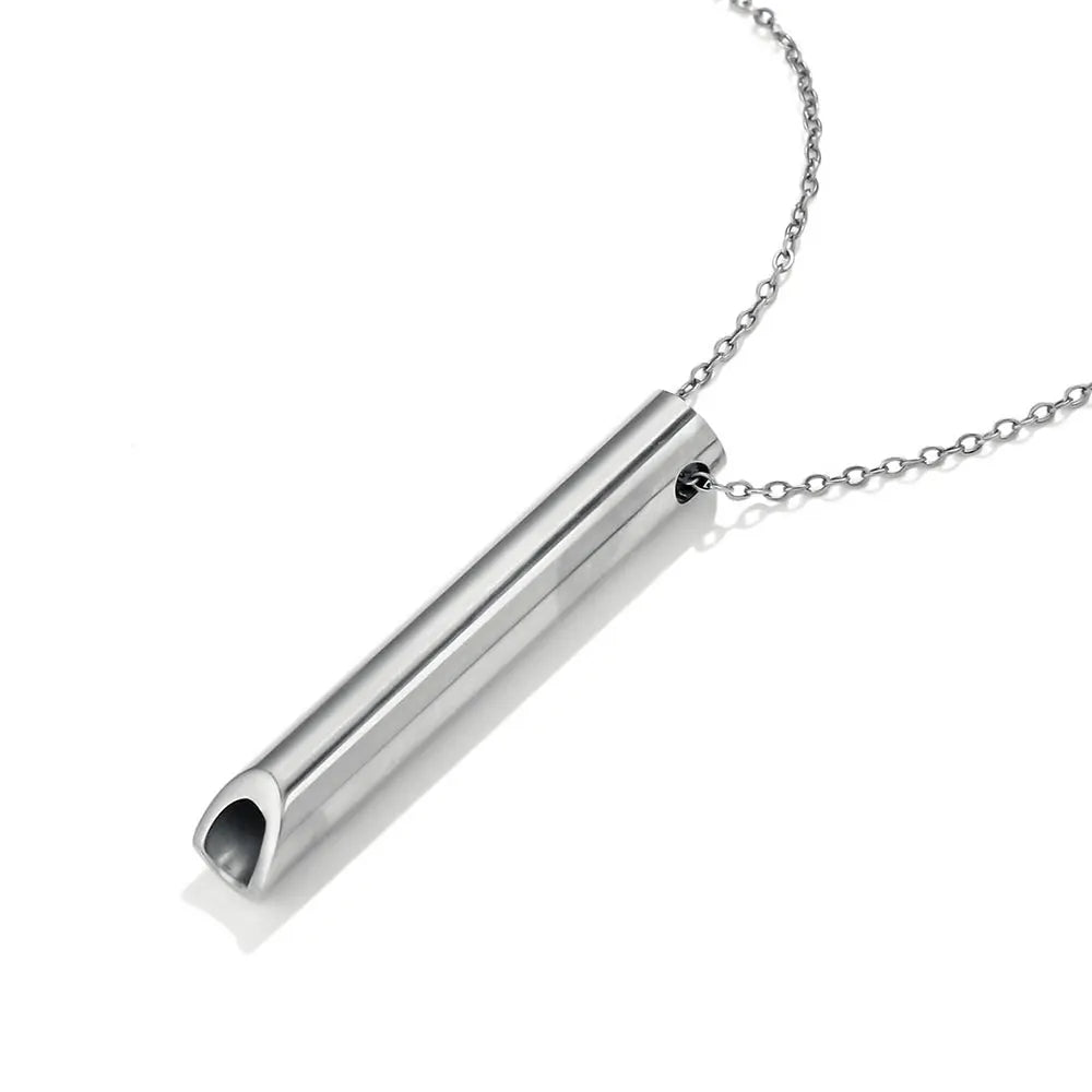Whistle Stainless Steel Pendant for Men Women Breathing Necklace Anxiety Necklace Meditation Reducing Meditation Whistle Jewelry