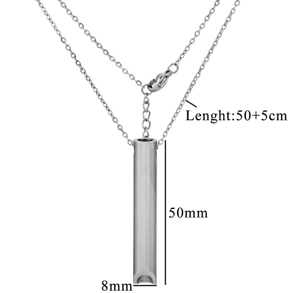 Whistle Stainless Steel Pendant for Men Women Breathing Necklace Anxiety Necklace Meditation Reducing Meditation Whistle Jewelry