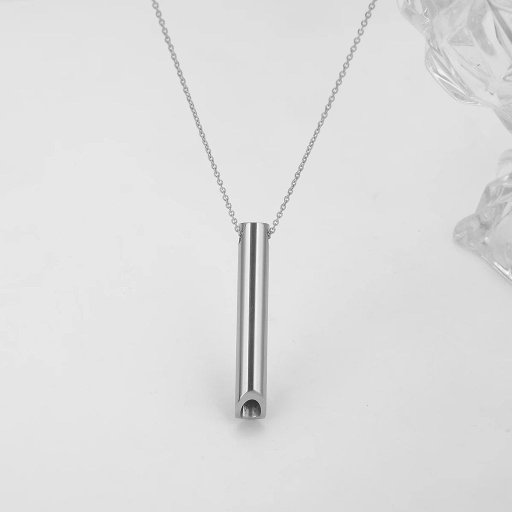 Whistle Stainless Steel Pendant for Men Women Breathing Necklace Anxiety Necklace Meditation Reducing Meditation Whistle Jewelry